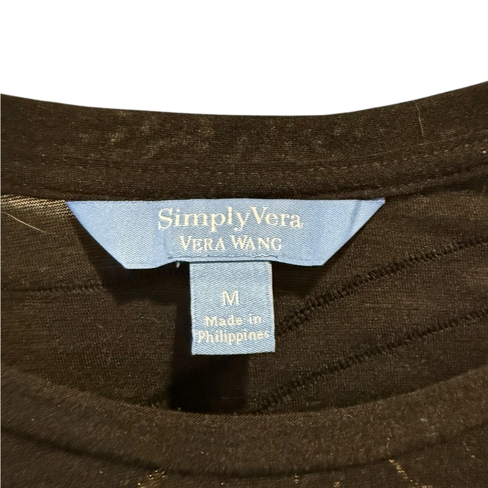 ✨ Simply Vera Vera Wang Long Sleeve Textured Tee – Black & Gold | Size M ✨ - Picture 2 of 7